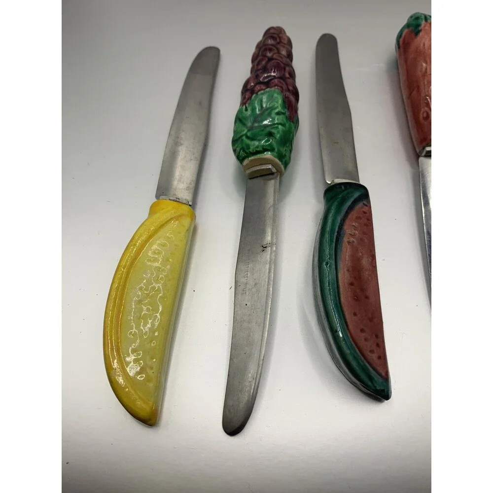 Vintage Fruit Handle Butter Spreaders Set, Strawberry, Pineapple, Grapes